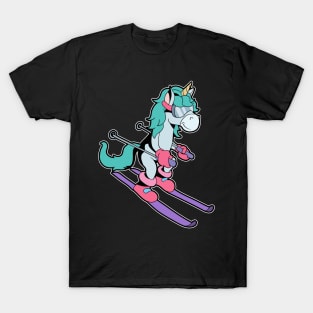 Cartoon unicorn skiing T-Shirt